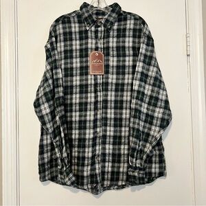 Mountain Ridge Plaid 100% Cotton Flannel Men's Button Down Shirt Size Large NWT